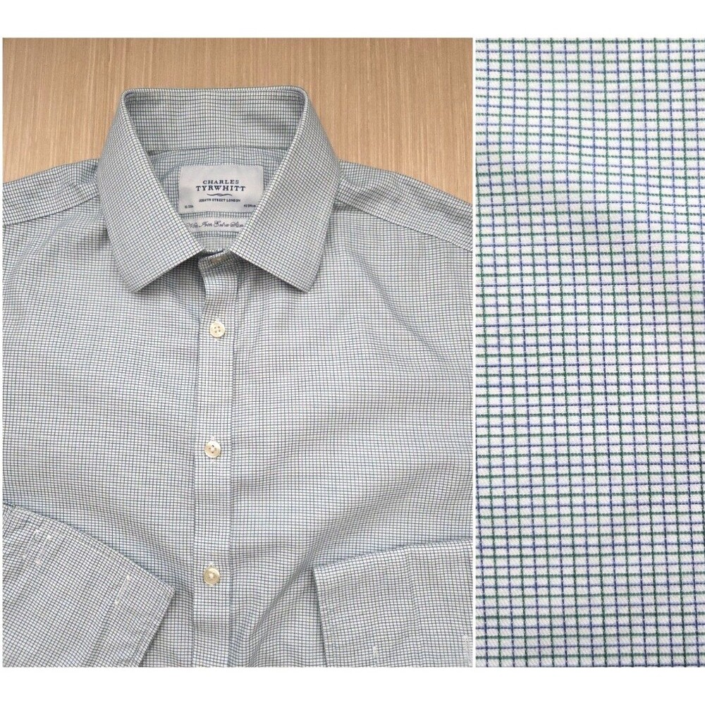 Charles Tyrwhitt Men's Extra Slim Fit French Cuff Check Dress Shirt 16/33